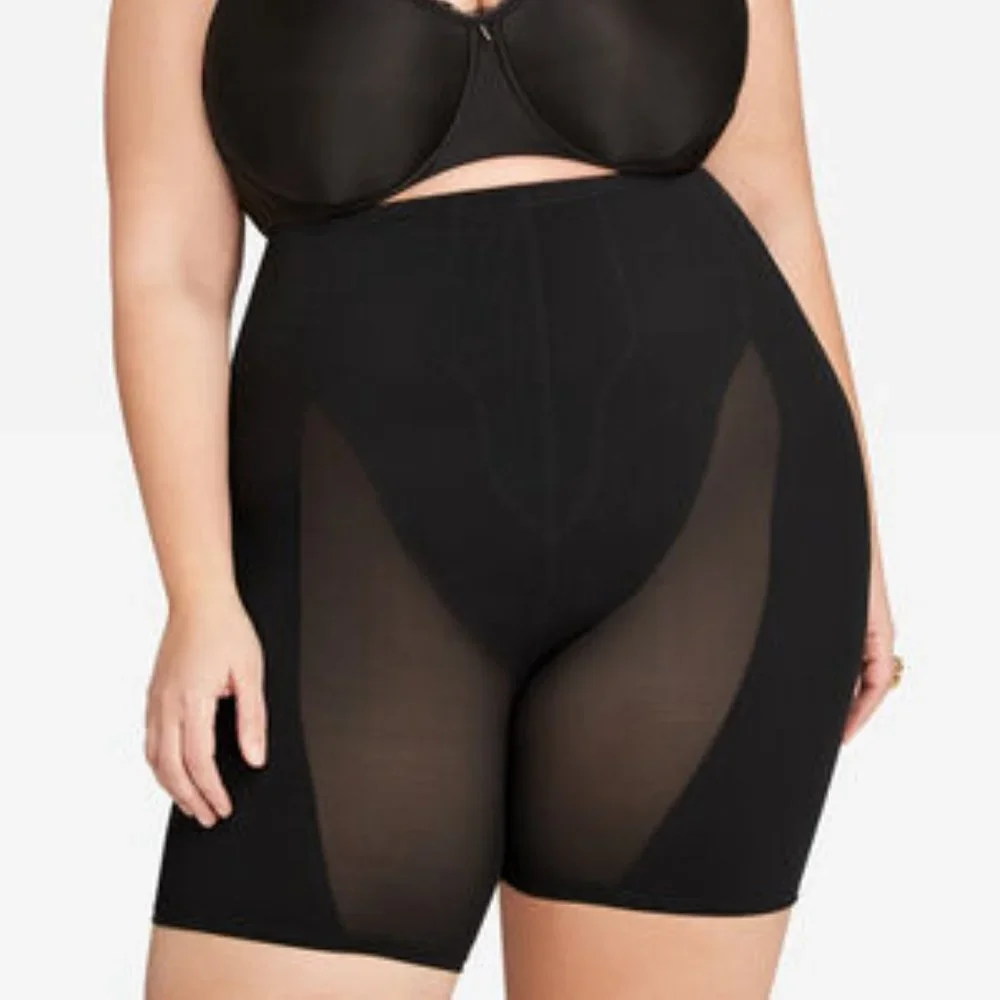 Leg Tummy Shaper Panty 1X Black Mesh High Waist Ashley Stewart Plus